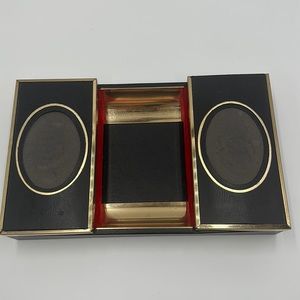 Swank Gold Black Leather Velvet Jewelry Box Photo Inserts